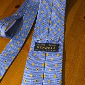 Venezia Blue and Gold Patterned Silk Tie